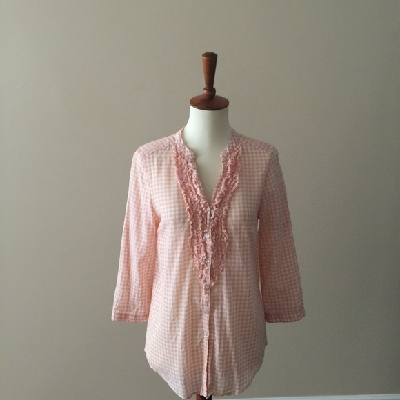 LC Lauren-Conrad-Top-Soft-Peach-Pink-Gingham - Picture 2 of 8